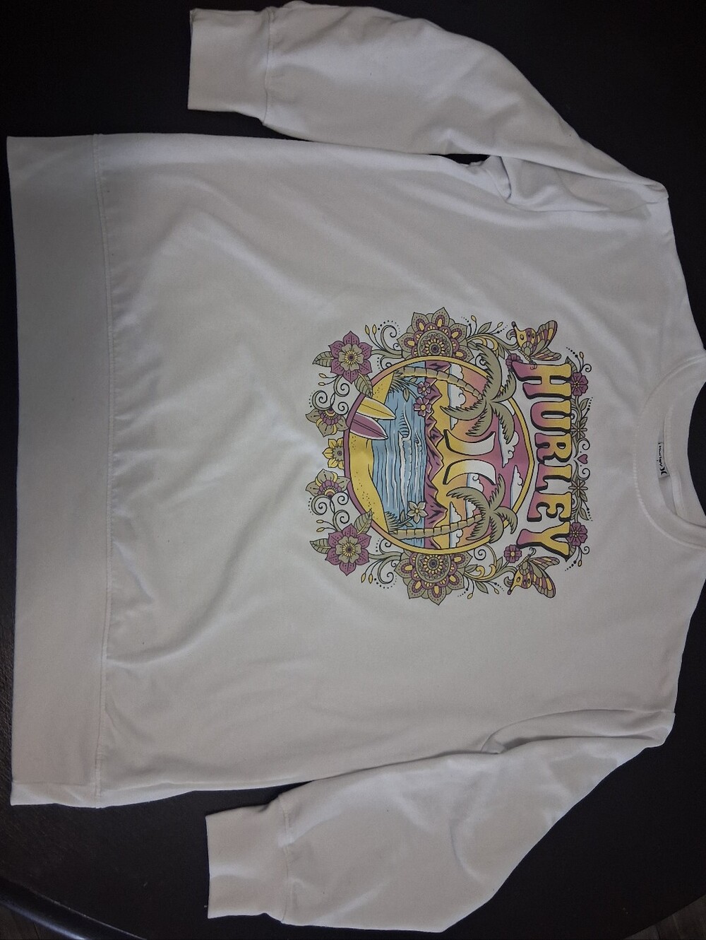 Hurley White Crewneck Sweatshirt with Multicolor Surf Floral Graphic